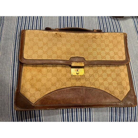 Gucci Vintage 1980s Bag Portfolio Style Pouch Briefcase Top Handle Classic - Picture 1 of 14